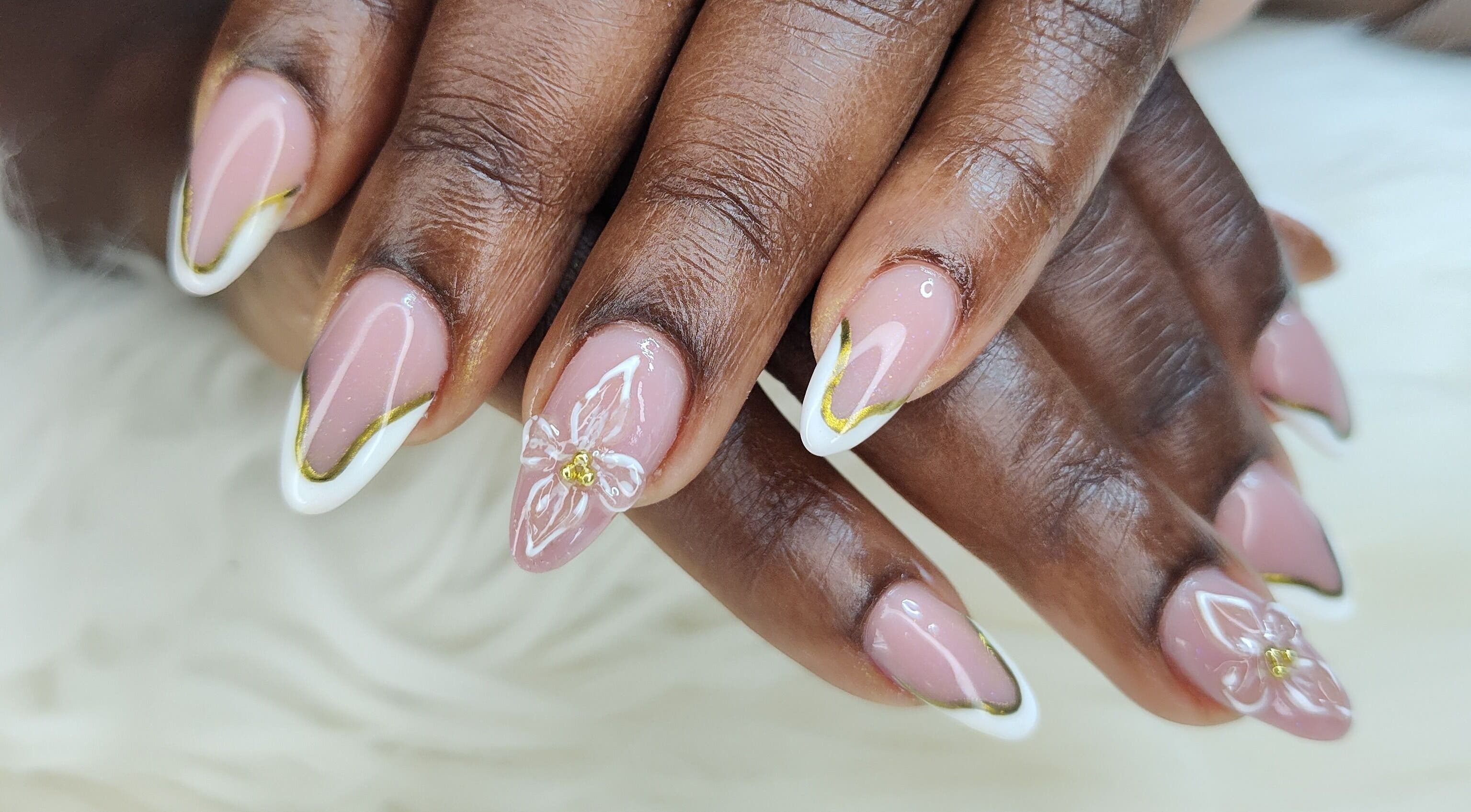 Intricate flower nail art at Perfect Polish, Lusaka, Lusaka Province, ZM.