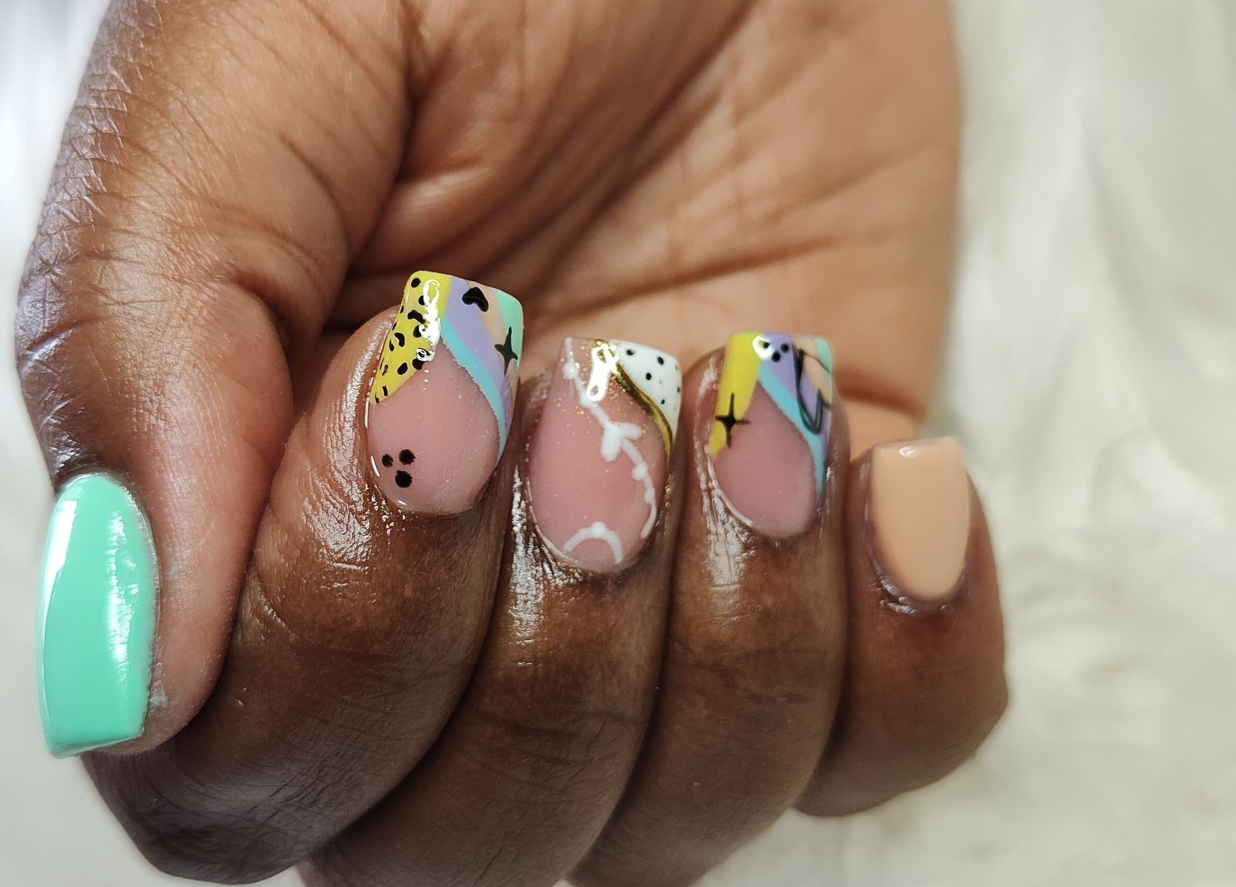 Colorful artistic nail design at Perfect Polish, Lusaka, Lusaka Province, ZM.