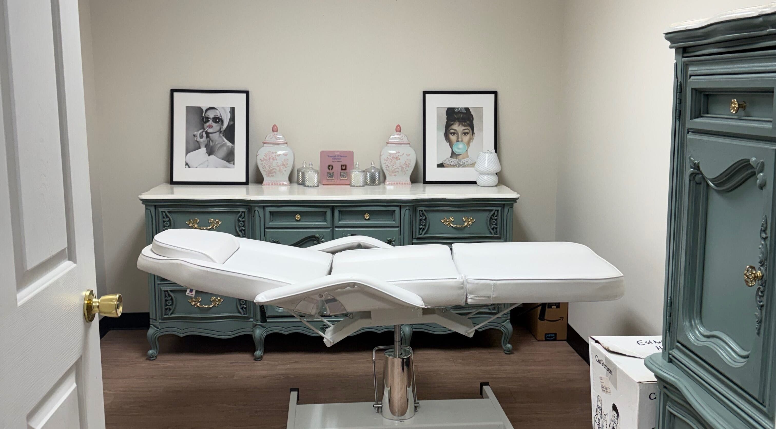 Relaxing esthetics room at Nourish & Renew Esthetics by Connie, Parkersburg, West Virginia, US.