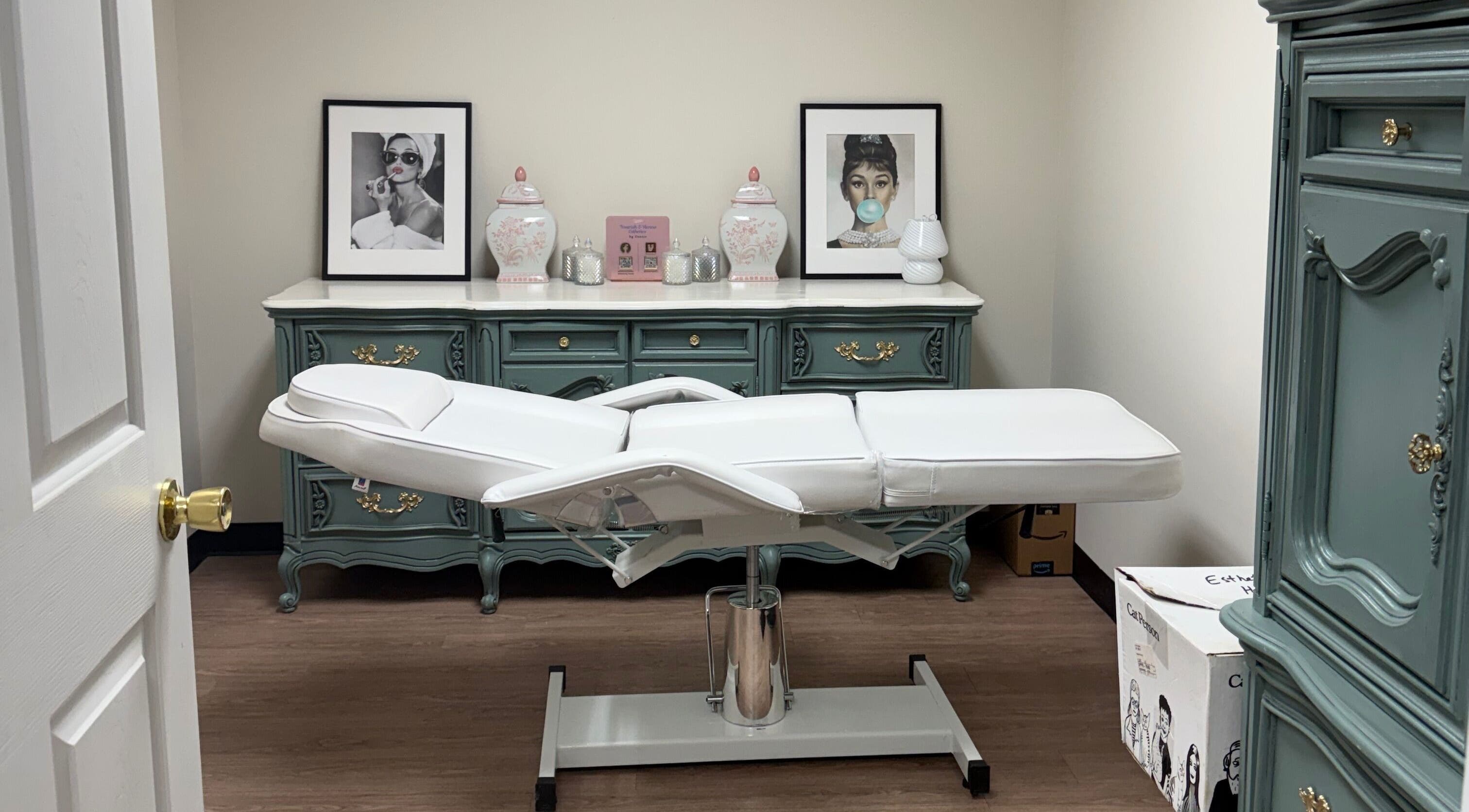 Serene treatment room at Nourish & Renew Esthetics by Connie, Parkersburg, West Virginia, US, with a calming setup.