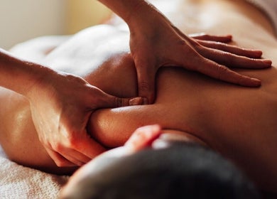 Client receiving a massage at Serenique Massage Clinic, Clayton West, England, GB.
