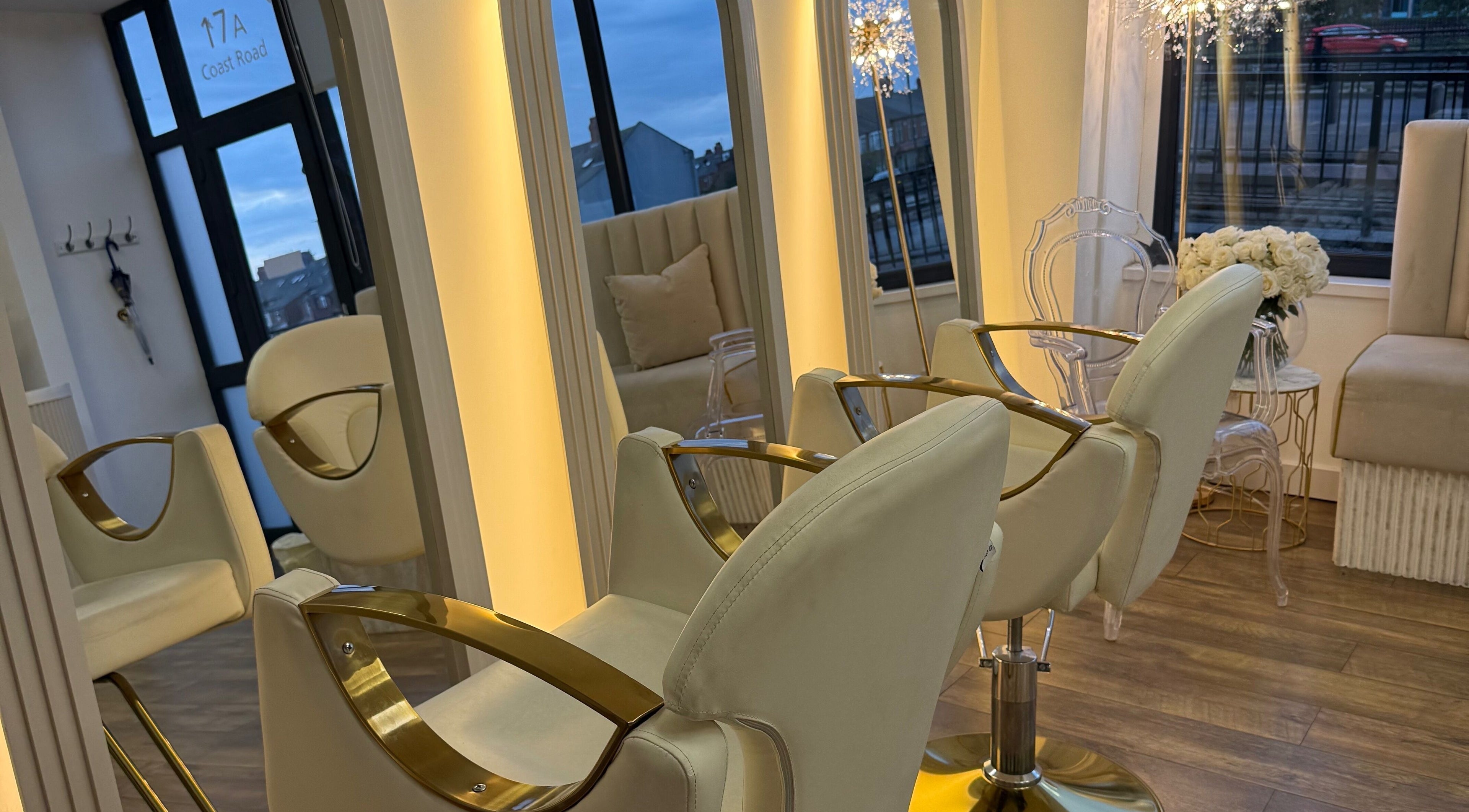 Chic salon chairs in The Beauté Lounge Newcastle, Newcastle upon Tyne, England, GB, featuring modern decor.