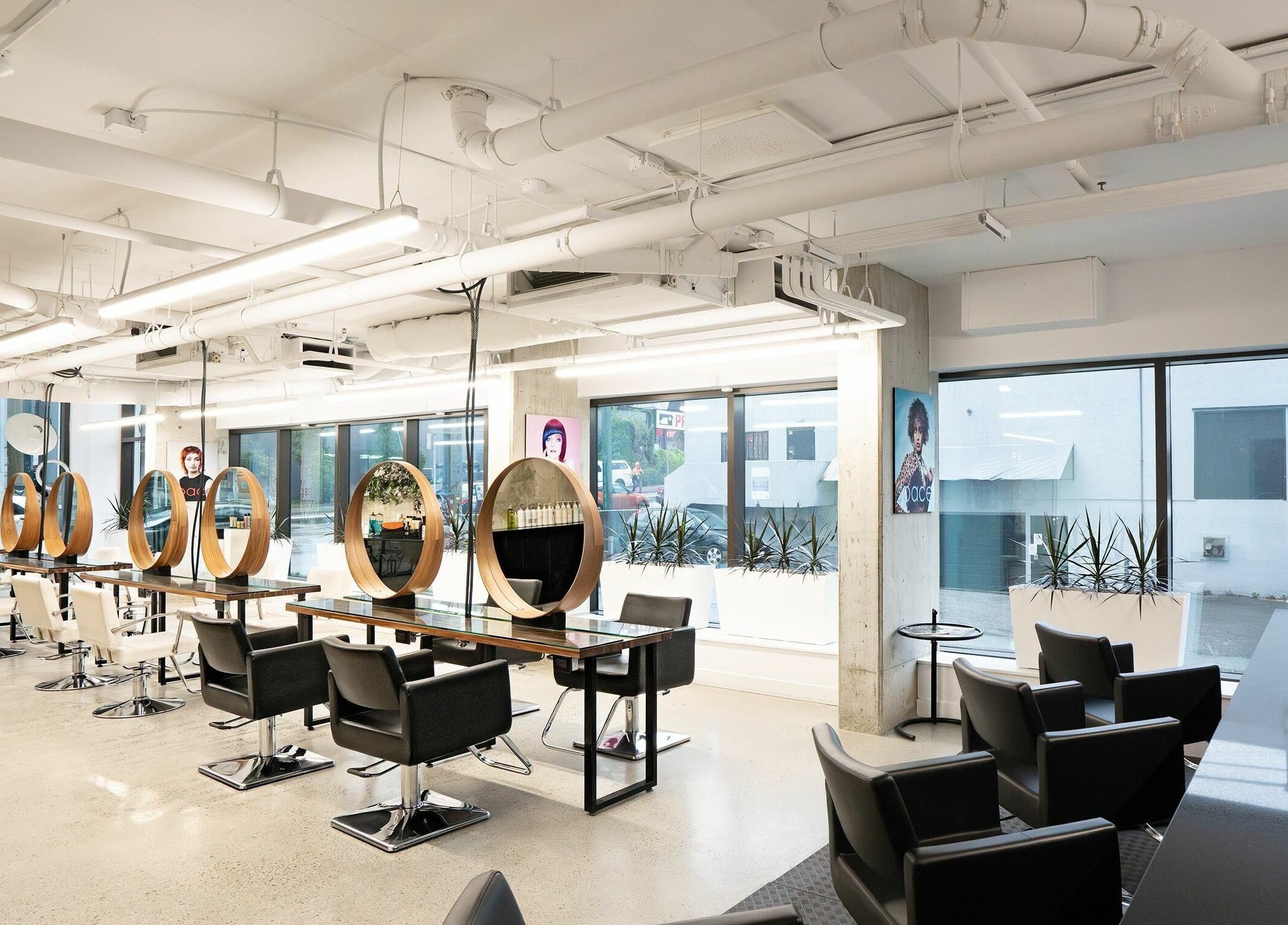 Spacious and chic interior of Space Salon - Vancouver, located in Vancouver, British Columbia, CA.