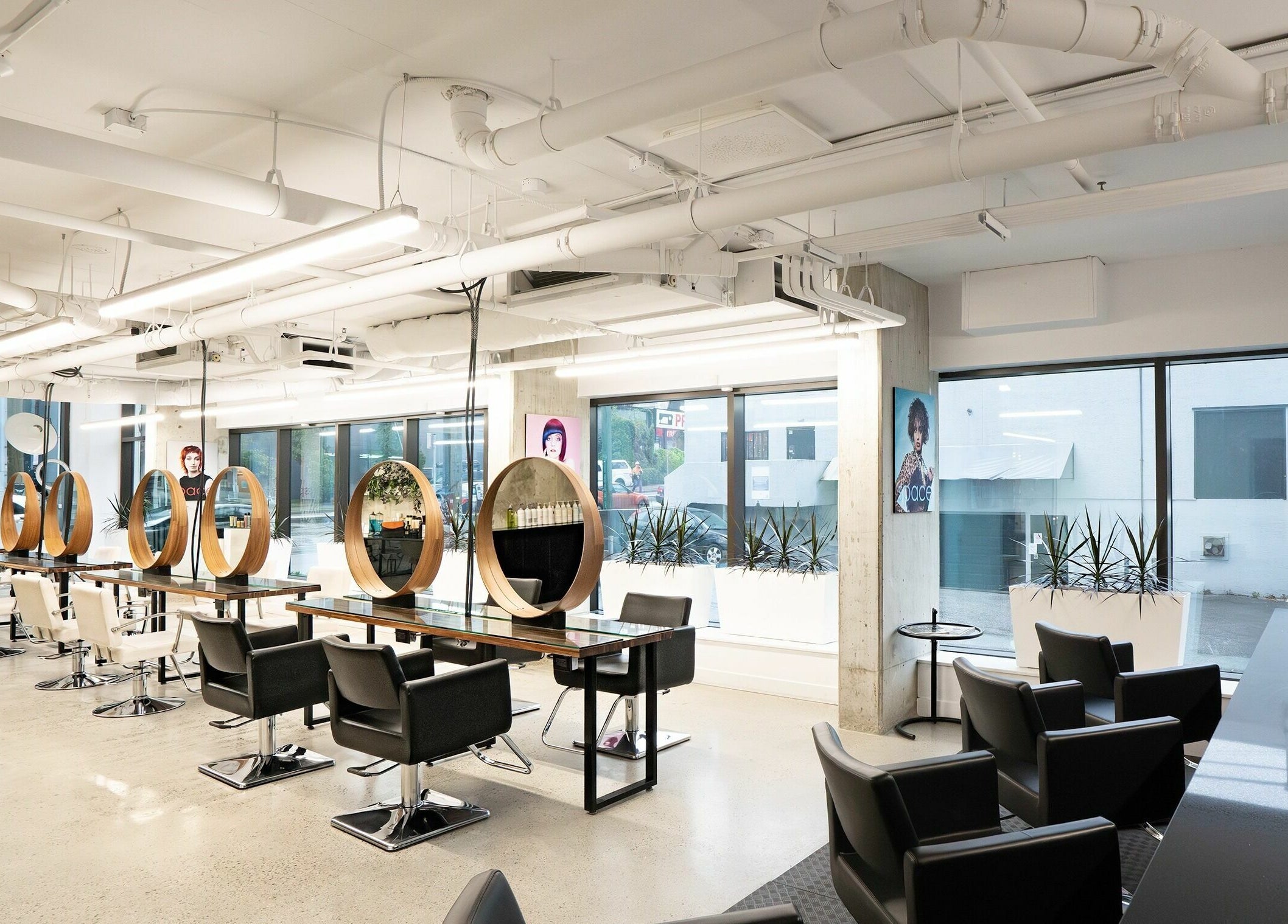 Spacious and chic interior of Space Salon - Vancouver, located in Vancouver, British Columbia, CA.