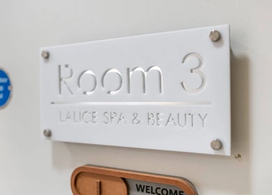 Room 3 sign at Lalice Spa & Beauty, London, England, GB, offering tranquility and relaxation.