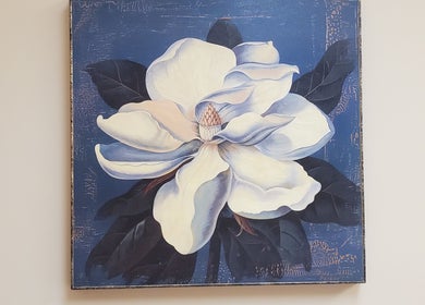Oil painting of a magnolia flower at Magnolia Massage Arts, Cary, North Carolina, US.