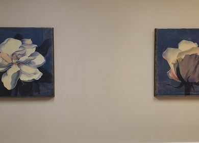 Elegant magnolia paintings in Magnolia Massage Arts, Cary, North Carolina, US enhance the serene ambience.