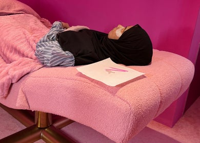 Client relaxing with lash treatment at Barbie Lash Empire in Kuala Lumpur, Wilayah Persekutuan Kuala Lumpur, MY.