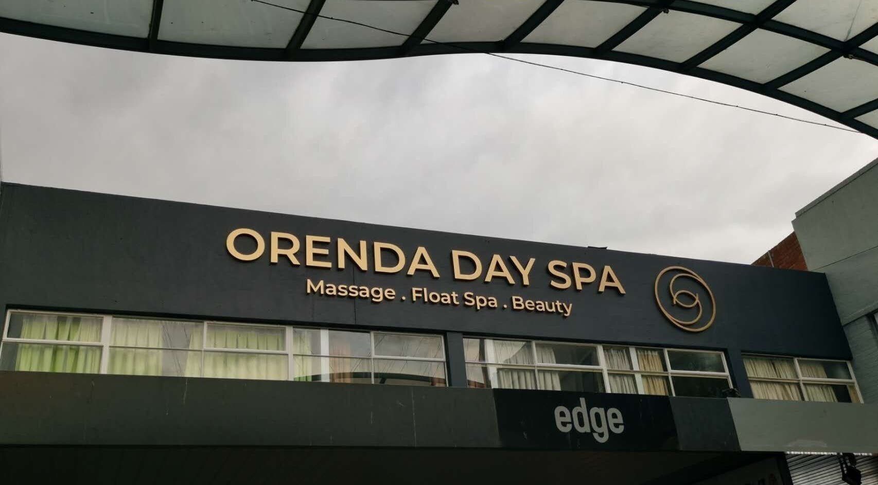 Front view of Orenda Day Spa entrance in Hobart, Tasmania, AU showcasing signage for massage, float spa, beauty.