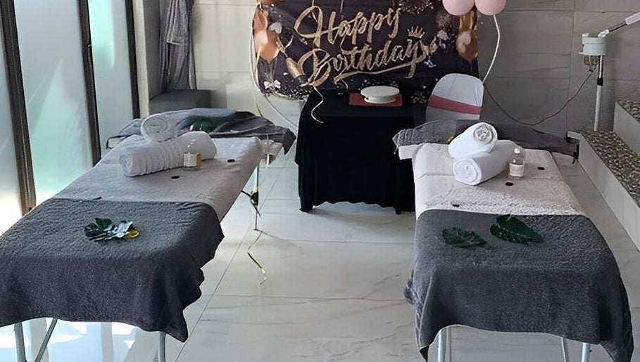 Decorative spa setup with massage tables at Semeni Asante Spa, Johannesburg, Gauteng, ZA.