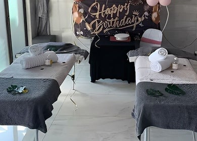 Decorative spa setup with massage tables at Semeni Asante Spa, Johannesburg, Gauteng, ZA.
