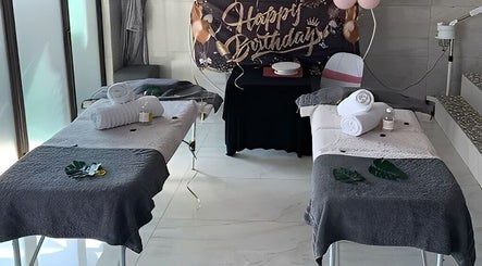 Decorative spa setup with massage tables at Semeni Asante Spa, Johannesburg, Gauteng, ZA.