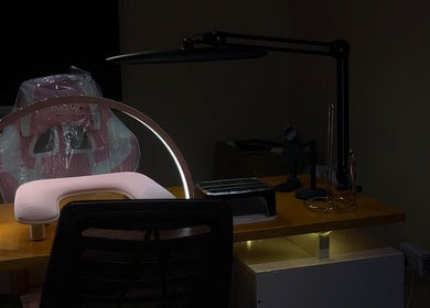 Elegant beauty setup at Luxuryfixx, Lagos, Lagos, NG, showcasing modern grooming tools and a sleek chair.