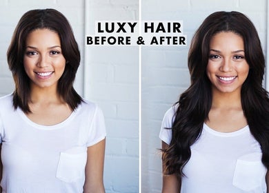 Before and after hair transformation at Little Corner, Richards Bay, Kwazulu-natal, ZA. Featuring shiny, long hair.