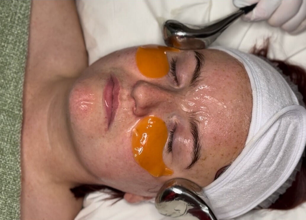 Relaxing facial treatment at Jessica's at Chichester, Chichester, England, GB, with under-eye patches.