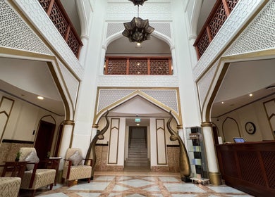 Grand lobby of Naturelife Spa Al Mairid in Ras Al Khaimah, Dubai, AE with traditional decor and plush seating.