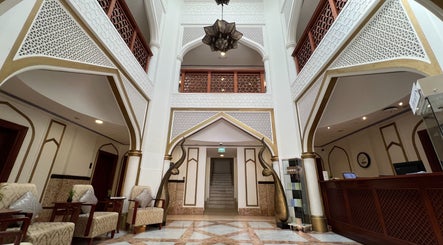 Grand lobby of Naturelife Spa Al Mairid in Ras Al Khaimah, Dubai, AE with traditional decor and plush seating.
