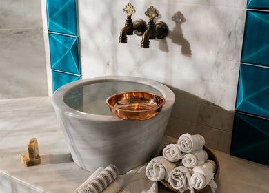 Luxurious spa basin with copper bowl at Naturelife Spa Premium, Dubai, Dubai, AE.