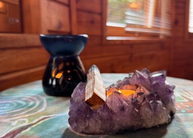 Amethyst candle holder and oil burner at Iona Centre, Knocklyon, Dublin, County Dublin, IE.