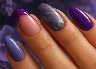 Elegant nail art at Bren_Nails, East Riverdale, Maryland, US, featuring purple and pink hues.