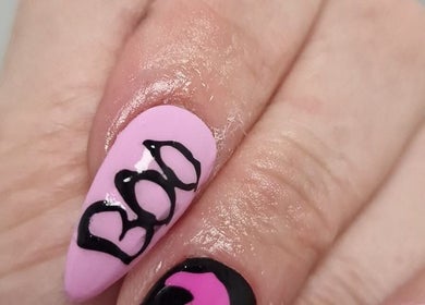 Stylish pink Halloween nail art at BeYouBeauty, Larne, Northern Ireland, GB.