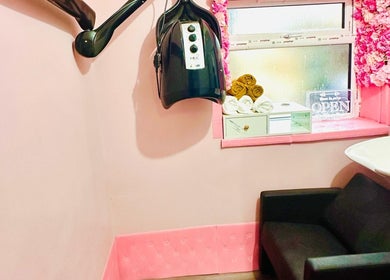 Modern salon corner at Teemasbeautyplaceltd, Bradford, England, GB with stylish decor and hair washing station.