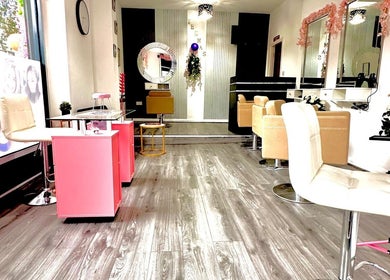 Modern interior of Teemasbeautyplaceltd, Bradford, England, GB, with chic salon chairs and stylish decor.