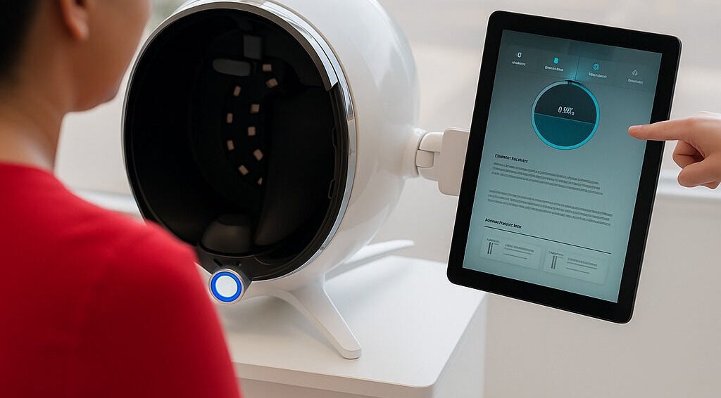 Advanced skin analysis at Le Miracle Skin Clinic, Ottawa, Ontario, CA with modern technology.