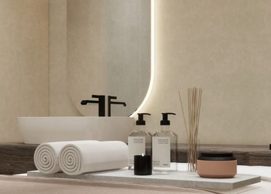 Elegant spa setup at FOOT STEP, Sharjah, Sharjah, AE, featuring towels, oils, and diffuser in a tranquil setting.