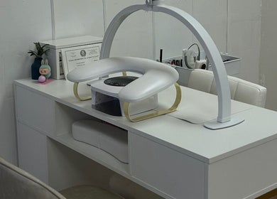 Manicure station at Adria Did My Nails, El Paso, Texas, US featuring modern decor and comfortable seating.