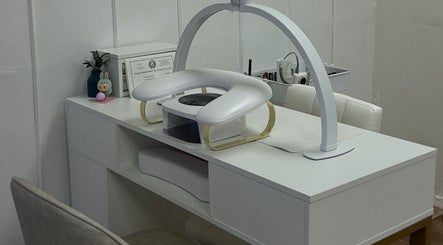 Manicure station at Adria Did My Nails, El Paso, Texas, US featuring modern decor and comfortable seating.