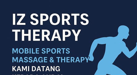 IZ SPORTS THERAPY ad with runner graphic. Location: Johor Bahru, Johor Darul Ta'zim, MY.