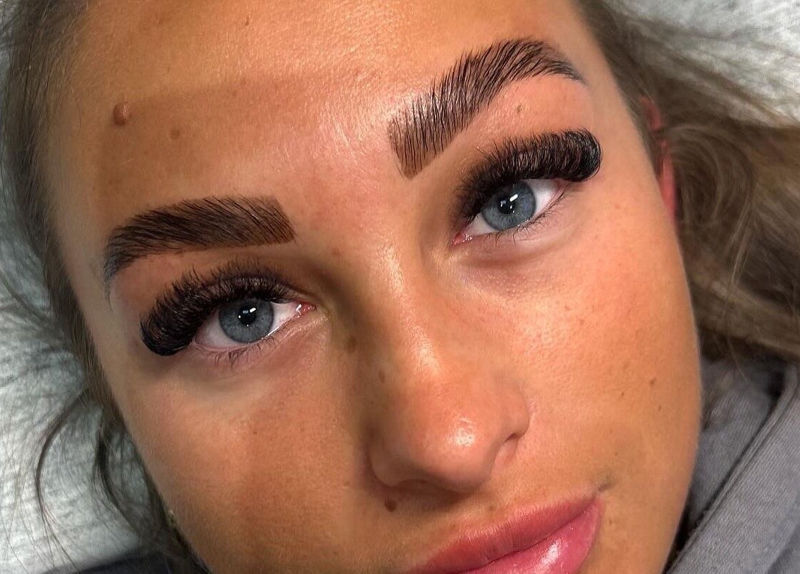 Close-up of defined eyebrows and lashes at Defined by Alex, Darlington, England, GB.