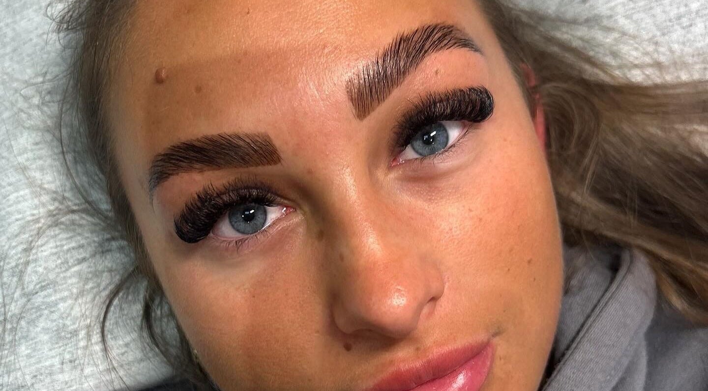 Close-up of defined eyebrows and lashes at Defined by Alex, Darlington, England, GB.