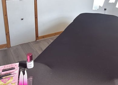 Lash styling station at Defined Beauty By Evie, Maesteg, Wales, GB, featuring tools and products.