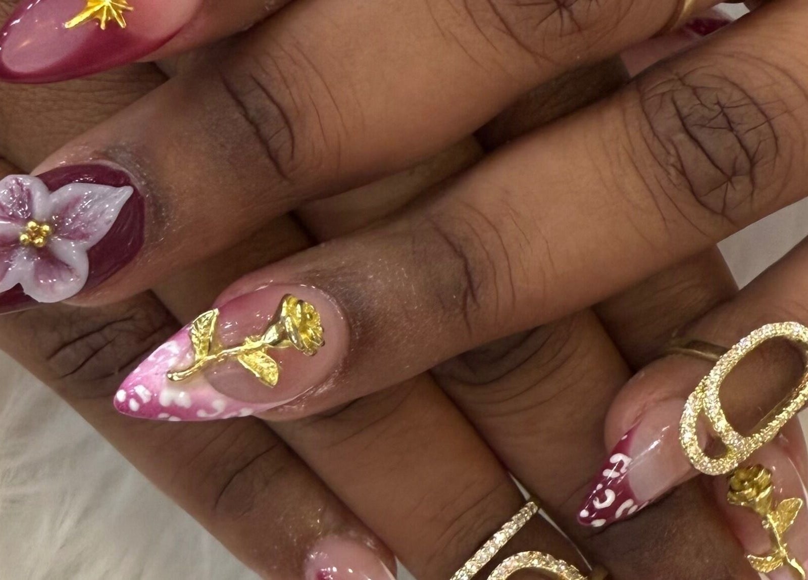 Intricate floral nail art at Professionail Westfield Marion, Oaklands Park, South Australia, AU.