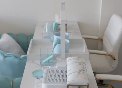 Elegant nail station at Shadi Nails, Conoga Park, California, US showcasing modern beauty and wellness environment.