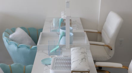 Elegant nail station at Shadi Nails, Conoga Park, California, US showcasing modern beauty and wellness environment.