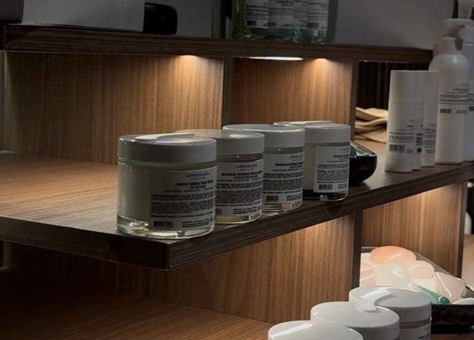 Beauty products on elegant wooden shelves at Lalo Beauty, Casablanca, Casablanca-settat, MA.