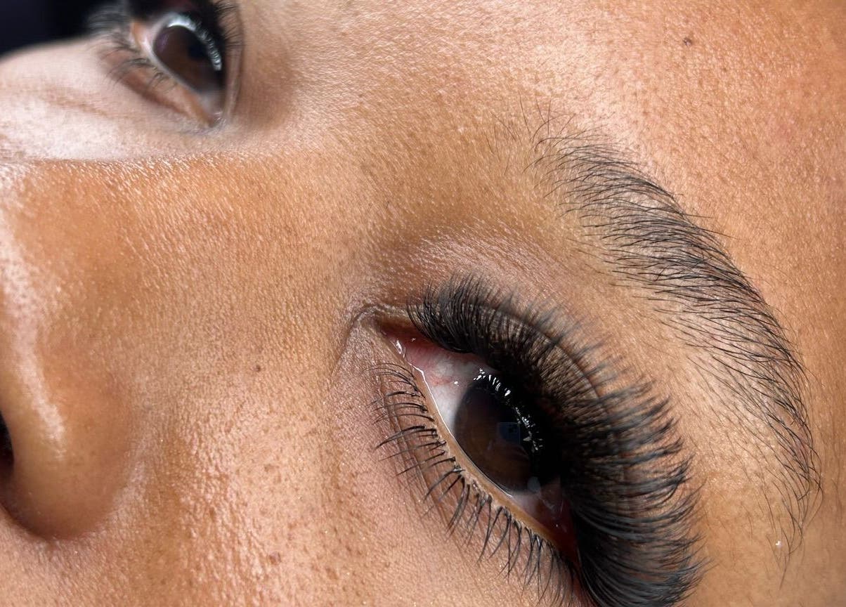 Close-up of perfectly applied lashes at Skin Knead Beauty, Nassau, New Providence, BS.