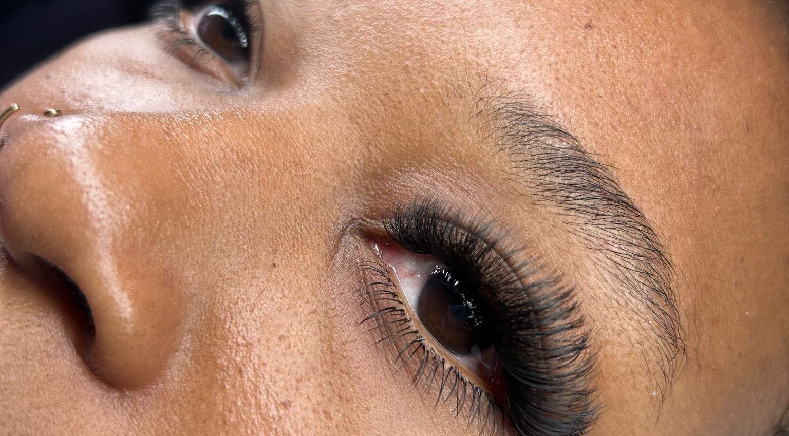 Close-up of perfectly applied lashes at Skin Knead Beauty, Nassau, New Providence, BS.