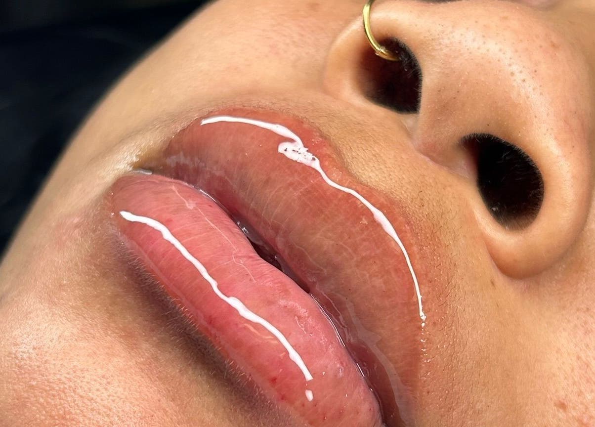 Close-up of a lip treatment at Skin Knead Beauty, Nassau, New Providence, BS.