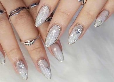 Elegant glittery nail art design at Velvet Beauty Salon, Wellington, Wellington Region, NZ.