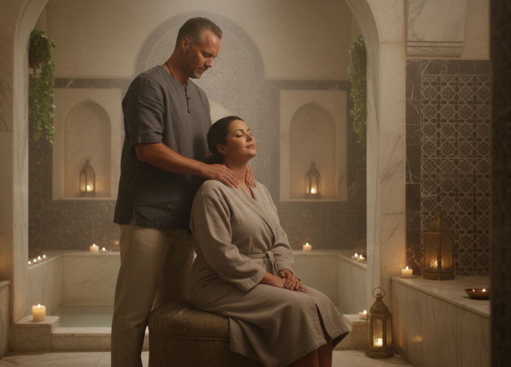 Relaxing massage at CreteSecretTouch Agios Nikolaos spa, Agios Nikolaos, GR in a serene, candle-lit room.