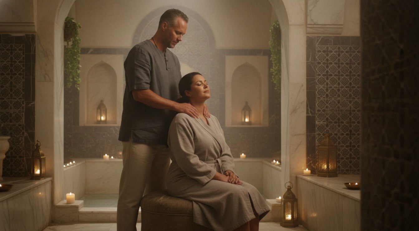 Relaxing massage at CreteSecretTouch Agios Nikolaos spa, Agios Nikolaos, GR in a serene, candle-lit room.