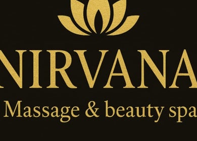 Λογότυπο της NIRVANA MASSAGE AND BEAUTY SPA, Χανιά, GR με χρυσό λωτό στο φόντο.