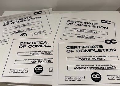 Certificates of completion displayed at Melted Perfections, Billericay, England, GB.