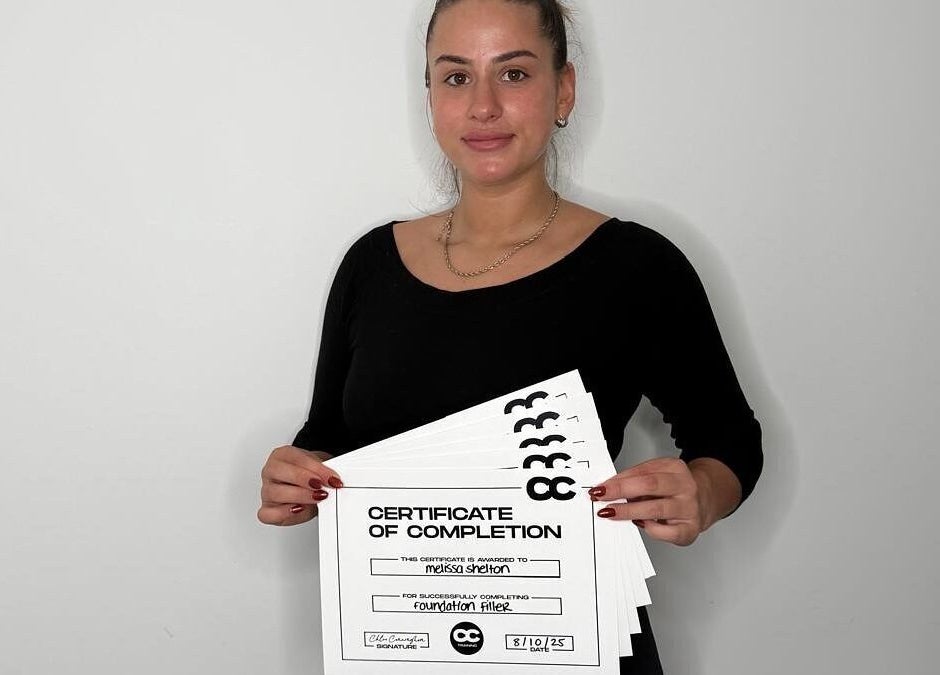 Person proudly displays certification from Melted Perfections, Billericay, England, GB.