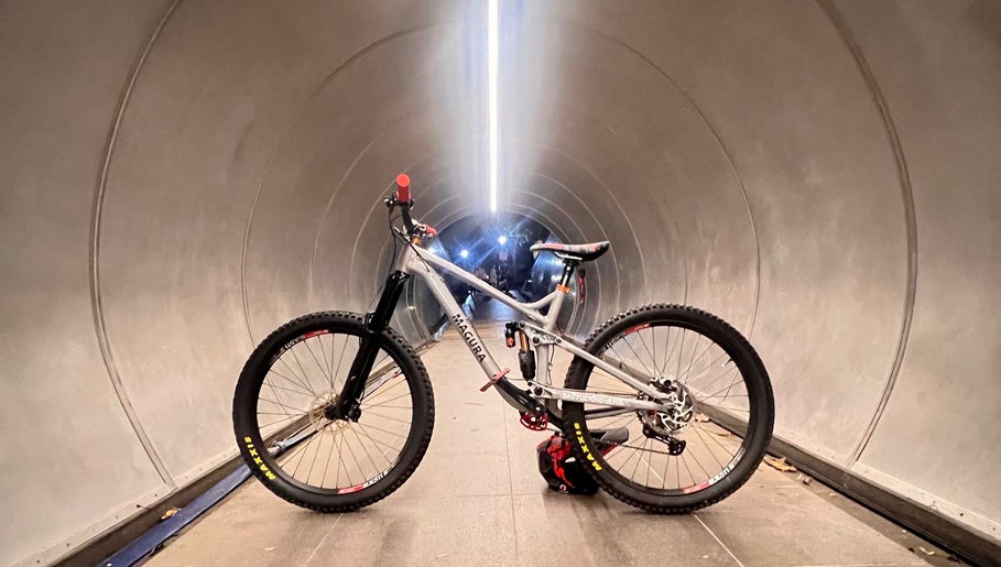 Bicycle displayed inside a sleek tunnel at Bike.solution in Singapore, Singapore, SG.