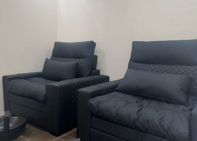 Comfortable reclining chairs at Sgc Barbershop, Dubai, Dubai, AE for upscale relaxation and grooming.